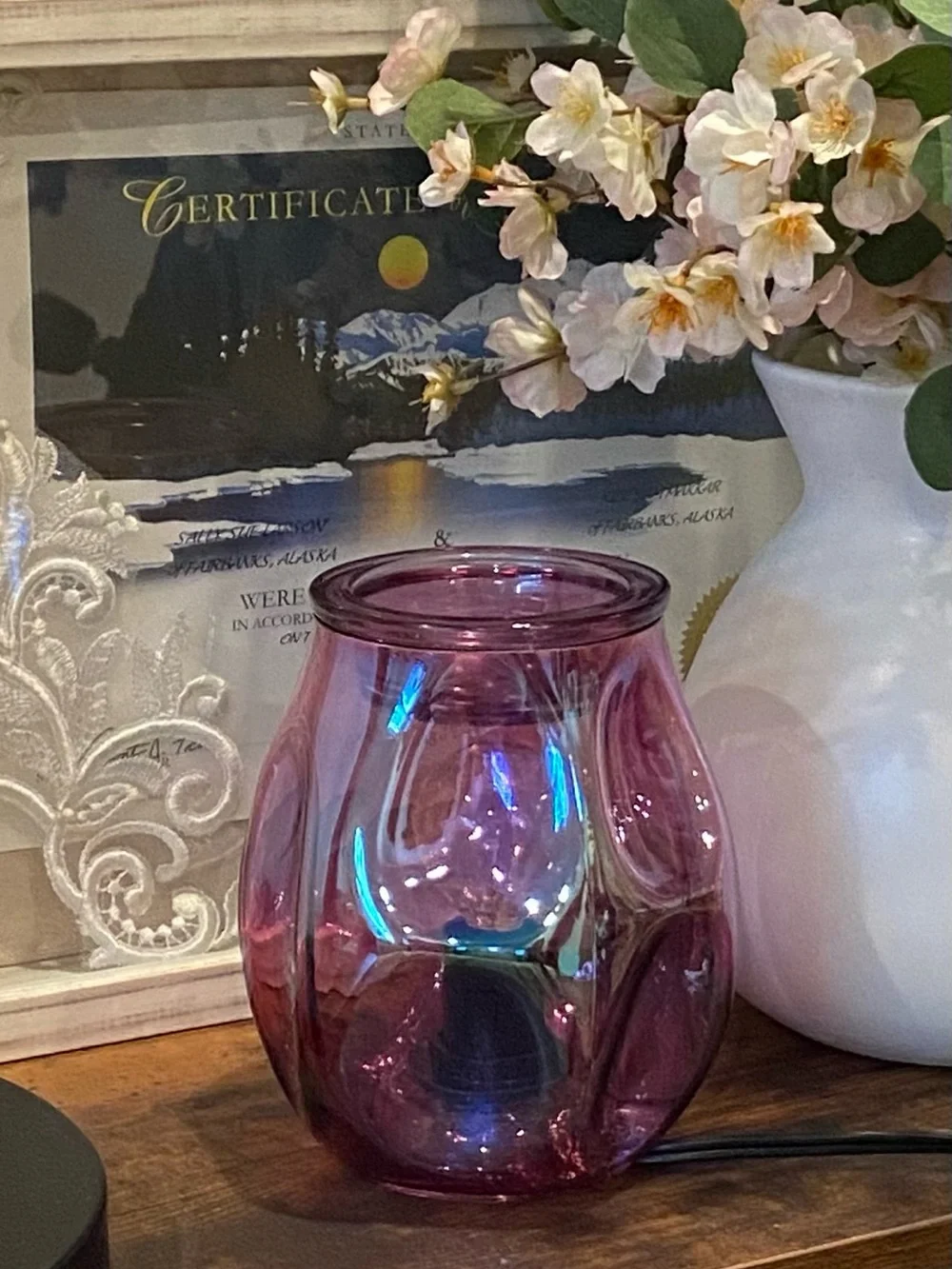 Purple Glass Table Lamp Wax Warmer - Scentsy Bubbled Ultraviolet